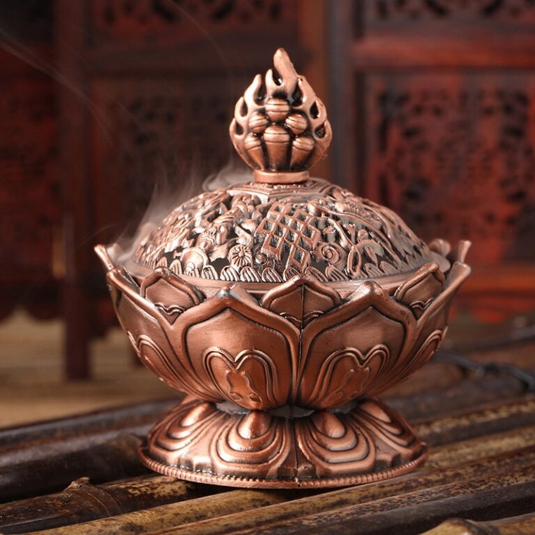 Encensoir en forme de fleur de Lotus, support bouddhiste de bouddha, Mini encensoir en laiton, artisanat en métal, décoration de la maison 6