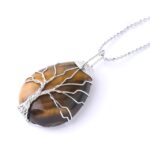 CSJA pierre naturelle et cristaux pendentif pierre naturelle collier pierre collier arbre de vie pendantif pierre naturelle amethyste pierre naturelle quartz rose  oeil de tigre collier femme bijoux fleur de vie G953 18
