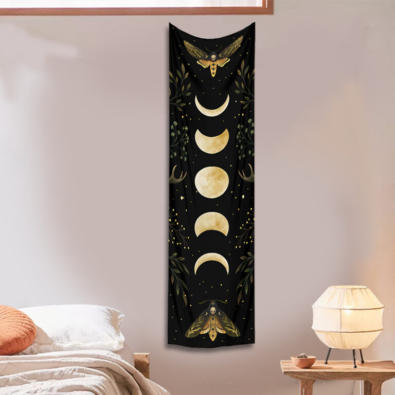 Tapisserie murale suspendue en forme de lune, motif Floral, Vintage, étoile psychédélique, serpent, Divination, bohème, décoration artistique pour la maison 16