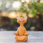 Figurine de chat bouddha noir fantaisiste, méditation, Yoga, collection, chat heureux, décoration de maison, jardin, ornement de jardin # t1p 106