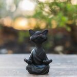 Figurine de chat bouddha noir fantaisiste, méditation, Yoga, collection, chat heureux, décoration de maison, jardin, ornement de jardin # t1p 2