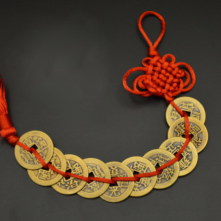 Nœud chinois Feng rouge jaune Fortune, pièces de monnaie antiques en cuivre, décoration de la maison, Fortune Antique des dix empereurs 13