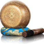 Bols chantants faits à la main de 12cm de diamètre avec bâton en cuir 4 bols sonores de méditation de conception de bouddha 2